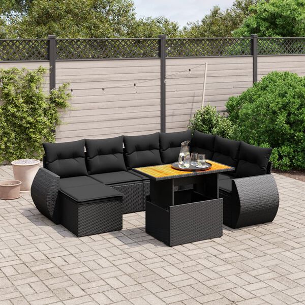 vidaXL 8-dijelni set vrtnih sofa od poliratana s jastucima crni