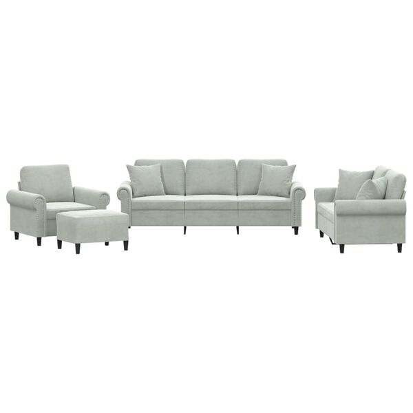 vidaXL 4-dijelni set sofa s jastucima svjetlosivi baršunasti