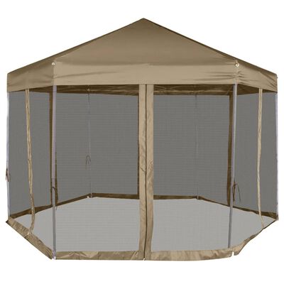 vidaXL Šesterokutni šator sa stijenkama 3,6 x 3,1 m smeđesivi 220 g/m²