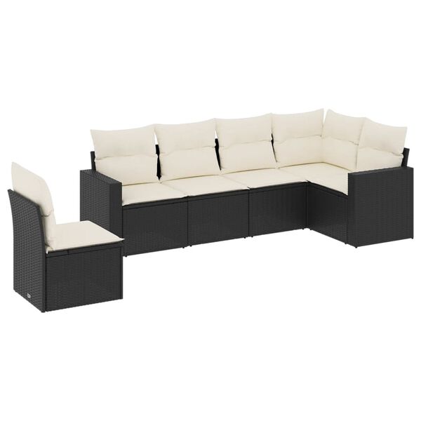 vidaXL 6-dijelni set vrtnih sofa s jastucima crni od poliratana