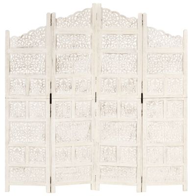 vidaXL Sobna pregrada s 4 panela bijela 160x165 cm masivno drvo manga