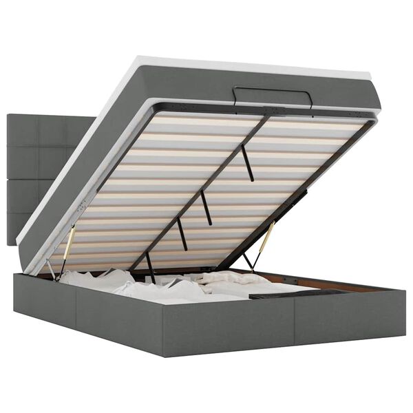 vidaXL Otomanski krevet s madracem i LED tamnosivi 140x200 cm tkanine