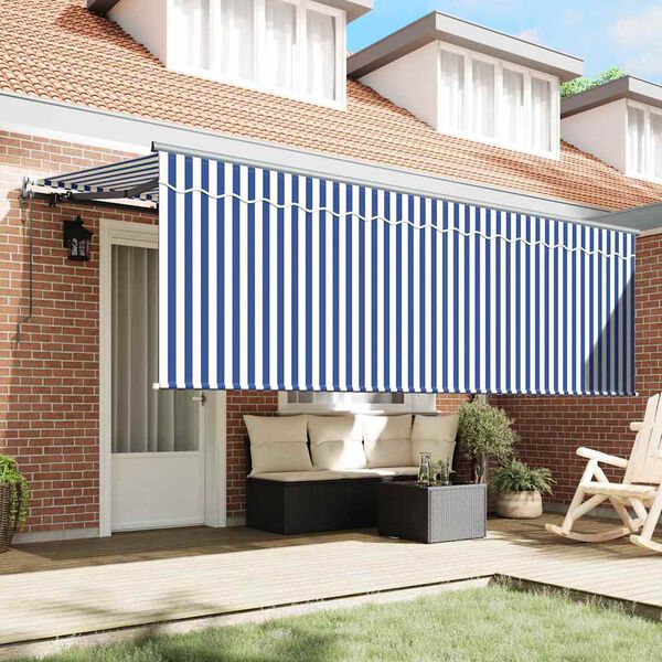 vidaXL Skrovita tenda Plava i bijela 350 x 200 cm Poliester i aluminij