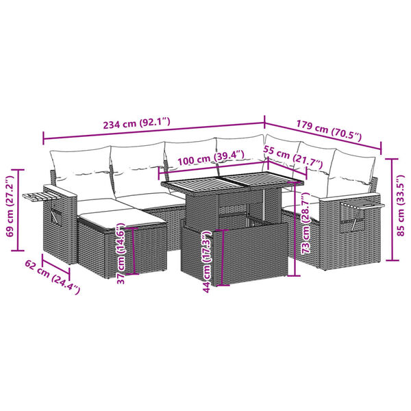 vidaXL 8-dijelni set vrtnih sofa od poliratana s jastucima bež