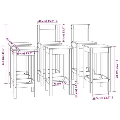 vidaXL 6-dijelni set barskih stolica Crna od masivne borovine