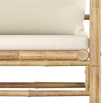 vidaXL 7-dijelna vrtna garnitura od bambusa s krem bijelim jastucima