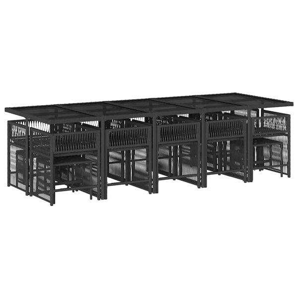 vidaXL 15-dijelni vrtni blagovaonski set s jastucima poliratan crni