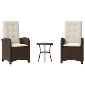 vidaXL 3-dijelni bistro set s jastucima smeđi od poliratana