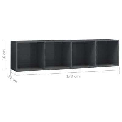 vidaXL Ormarić za knjige/TV visoki sjaj sivi 143 x 30 x 36 cm