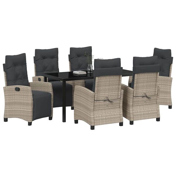 vidaXL Vrtni set za objed s jastukom 7 pcs Svijetlo siva poliratan