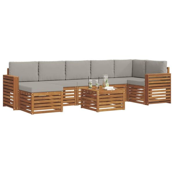 vidaXL Setovi sofa 8 pcs Prirodna i svijetlo siva Čvrsto drvo akacije