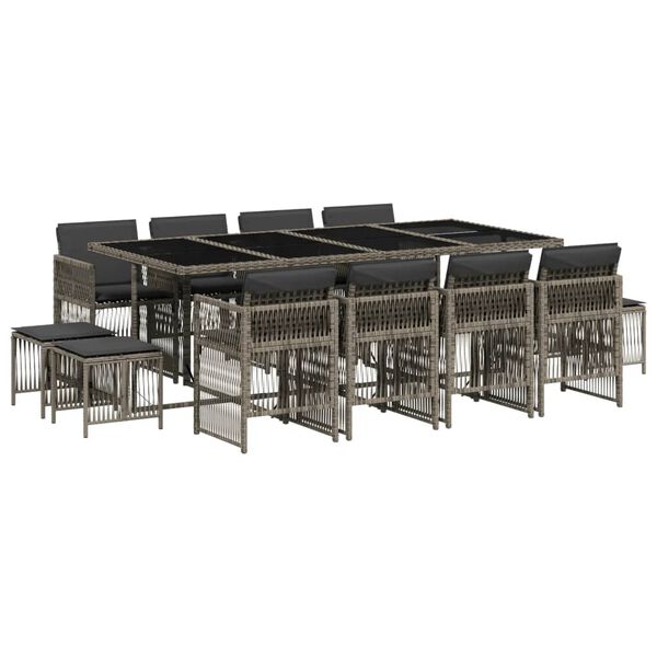 vidaXL 13-dijelni vrtni blagovaonski set s jastucima poliratan sivi