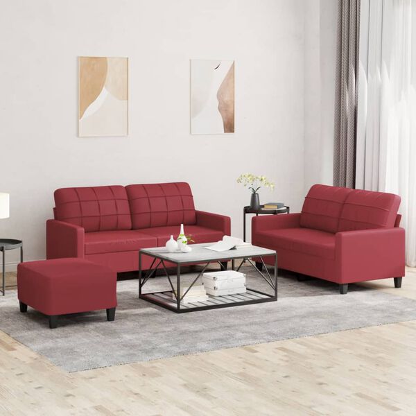 vidaXL 3-dijelni set sofa s jastucima boja vina od umjetne kože