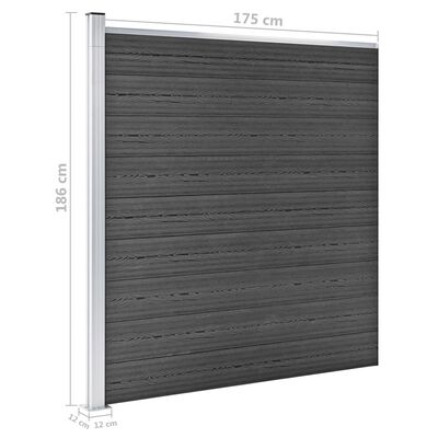 vidaXL Set panela za ogradu WPC 699 x 186 cm crni