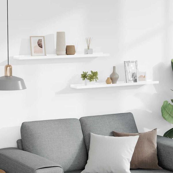 vidaXL Zidne police 2 kom visoki sjaj bijele 80 x 9 x 3 cm