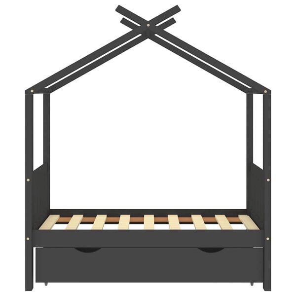 vidaXL Okvir za dječji krevet s ladicom tamnosivi 70 x 140 cm borovina