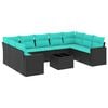 vidaXL 10-dijelni set vrtnih sofa od poliratana s jastucima crni