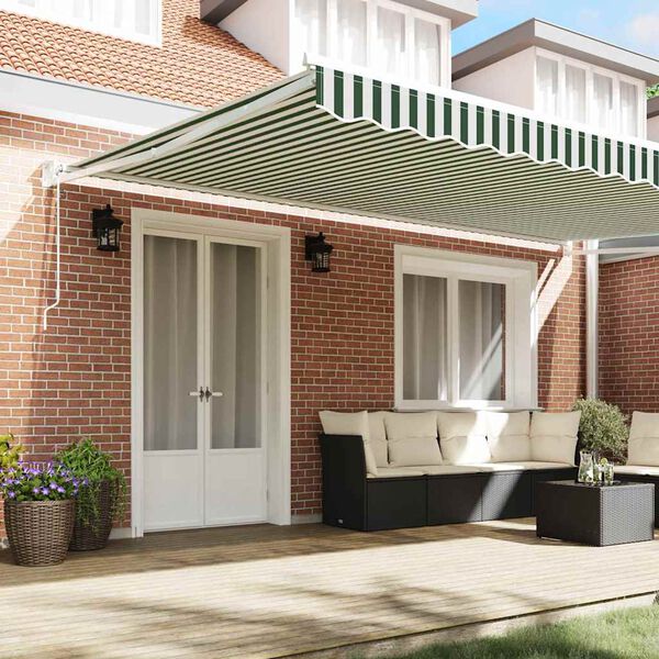 vidaXL Skrovita tenda Zelena i bijela 500 &times; 300 cm Poliester, Metal