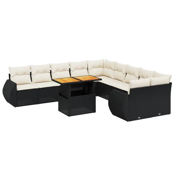 vidaXL 11-dijelni set vrtnih sofa od poliratana s jastucima crni