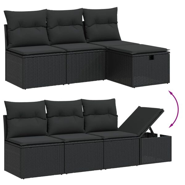 vidaXL 9-dijelni set vrtnih sofa s jastucima crni od poliratana