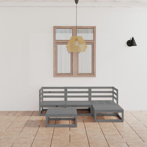 vidaXL 5-dijelna vrtna garnitura od masivne borovine siva