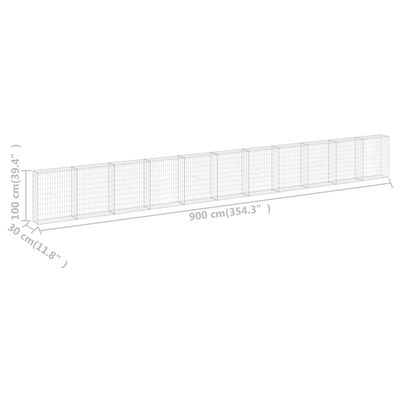 vidaXL Gabionski zid s poklopcima od pocinčanog čelika 900x30x100 cm
