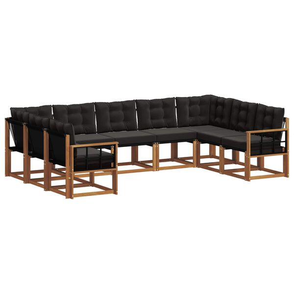 vidaXL Set vanjskih sofa 9 pcs Prirodna i crna Čvrsto drvo akacije