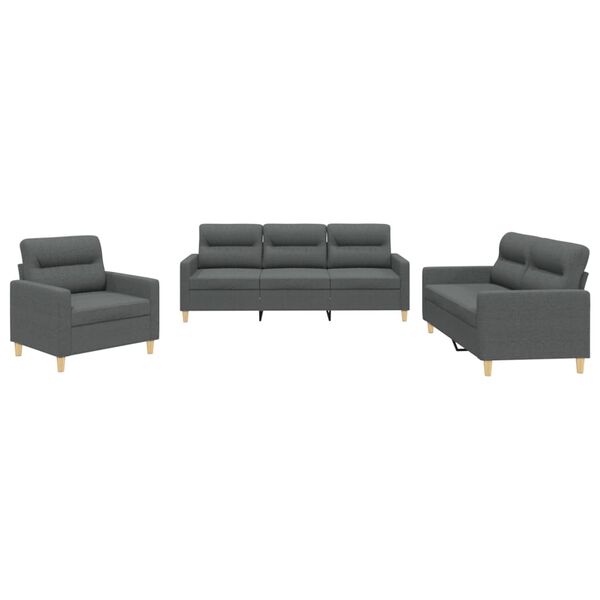 vidaXL 3-dijelni set sofa s jastucima tamnosivi od tkanine