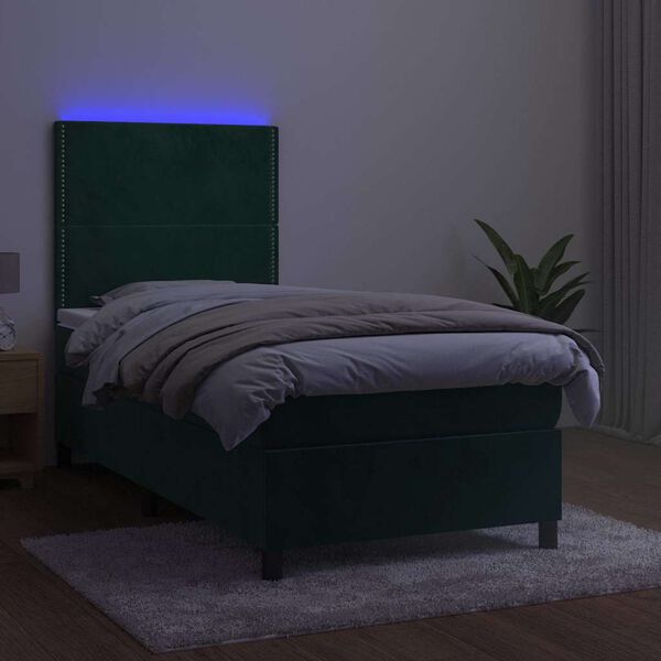 vidaXL Krevet box spring s madracem LED tamnozeleni 90x190 cm bar&scaron;un