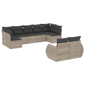 vidaXL 9-dijelni set vrtnih sofa od poliratana s jastucima svjetlosivi