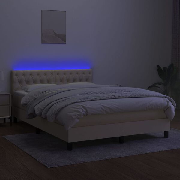vidaXL Krevet box spring s madracem LED krem 140x200 cm od tkanine