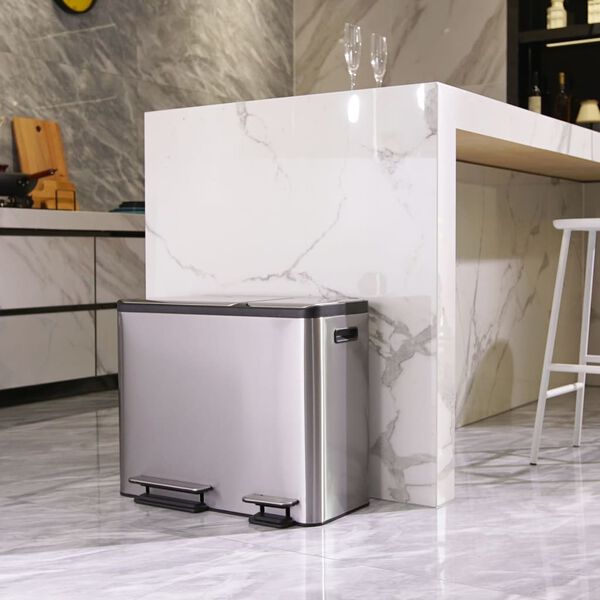 EKO kanta s papučicom "EcoCasa" 3 x 15 L mat srebrna