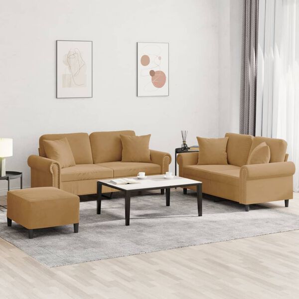 vidaXL 3-dijelni set sofa s jastucima smeđi bar&scaron;unasti