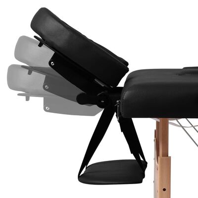 vidaXL Crni sklopivi stol za masažu s 3 zone i drvenim okvirom