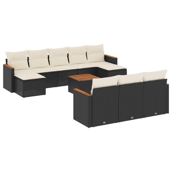 vidaXL 11-dijelni set vrtnih sofa od poliratana s jastucima crni