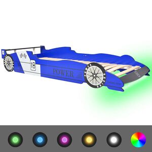 vidaXL Dječji krevet u obliku trkaćeg automobila LED 90 x 200 cm plavi