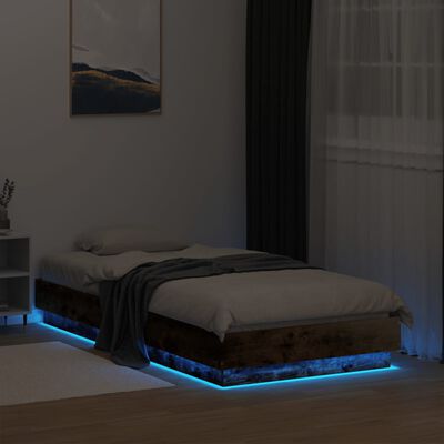 vidaXL Okvir kreveta s LED svjetlima dimljena boja hrasta 75 x 190 cm