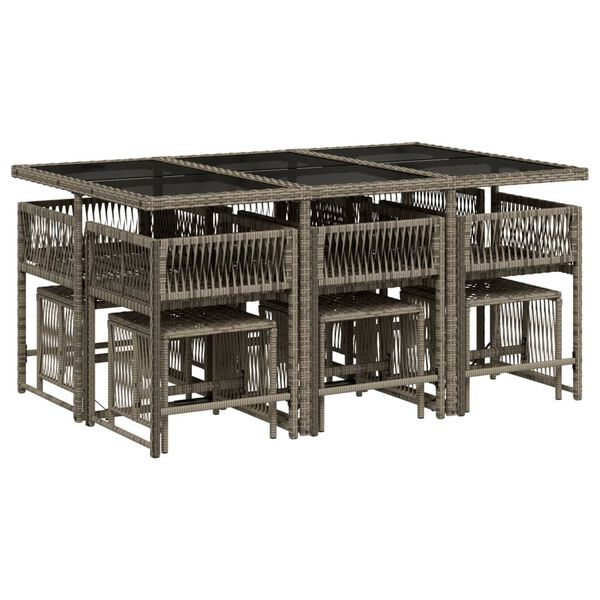 vidaXL 11-dijelni vrtni blagovaonski set s jastucima poliratan sivi