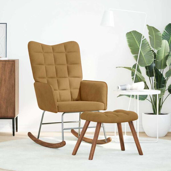 vidaXL Stolica za ljuljanje s osloncem za noge smeđa bar&scaron;unasta