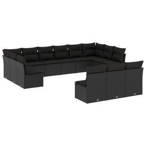 vidaXL 13-dijelni set vrtnih sofa s jastucima poliratan crni
