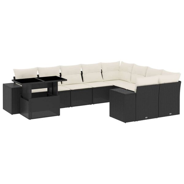 vidaXL 10-dijelni set vrtnih sofa s jastucima crni od poliratana