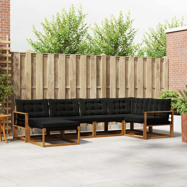 vidaXL Set vanjskih sofa 18 pcs Prirodna i crna Čvrsto drvo akacije