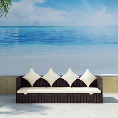 vidaXL Vrtna sofa s jastucima poliratan smeđa