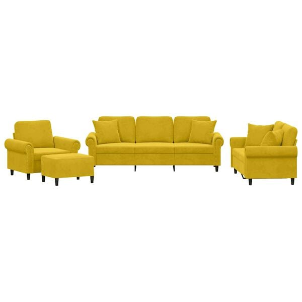 vidaXL 4-dijelni set sofa s jastucima žuti bar&scaron;unasti