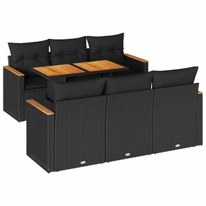 vidaXL 7-dijelni set vrtnih sofa od poliratana s jastucima crni bagrem