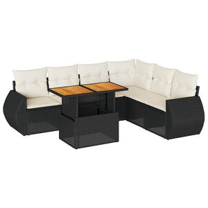 vidaXL 7-dijelni set vrtnih sofa od poliratana s jastucima crni