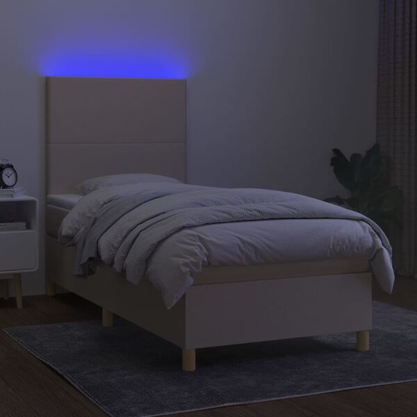 vidaXL Krevet box spring s madracem LED krem 90x200 cm od tkanine