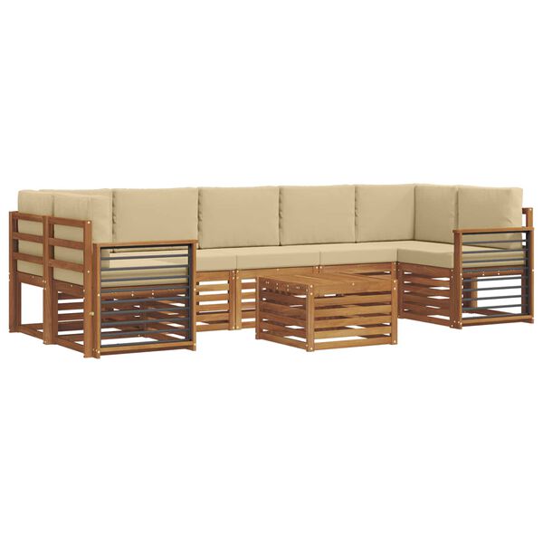 vidaXL Set vanjskih sofa 8 pcs Prirodna i bež Čvrsto drvo akacije
