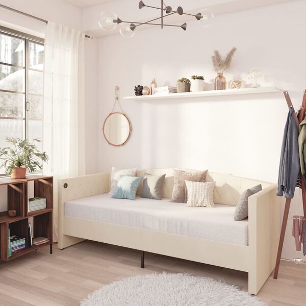 vidaXL Dnevni ležaj s madracem i USB-om krem bar&scaron;unasti 90 x 200 cm