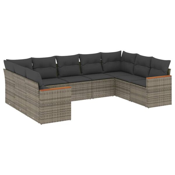 vidaXL 9-dijelni set vrtnih sofa od poliratana s jastucima sivi